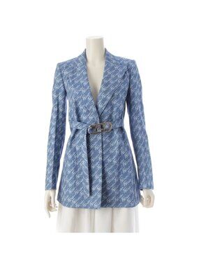 Fendi Chambray All Over Pattern Jacket with Belt Blue 34